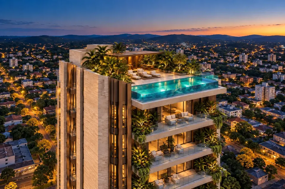 Cobertura com piscina no topo do prédio